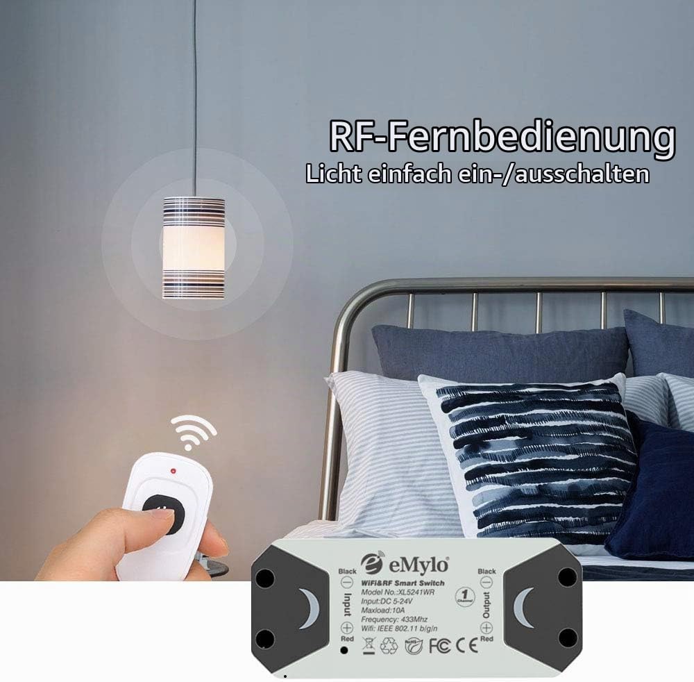 eMylo Smart WiFi RF Lichtschalter Drahtlose Fernbedienung Relaismodulschalter 5V-36V 1 Kanal Timer C