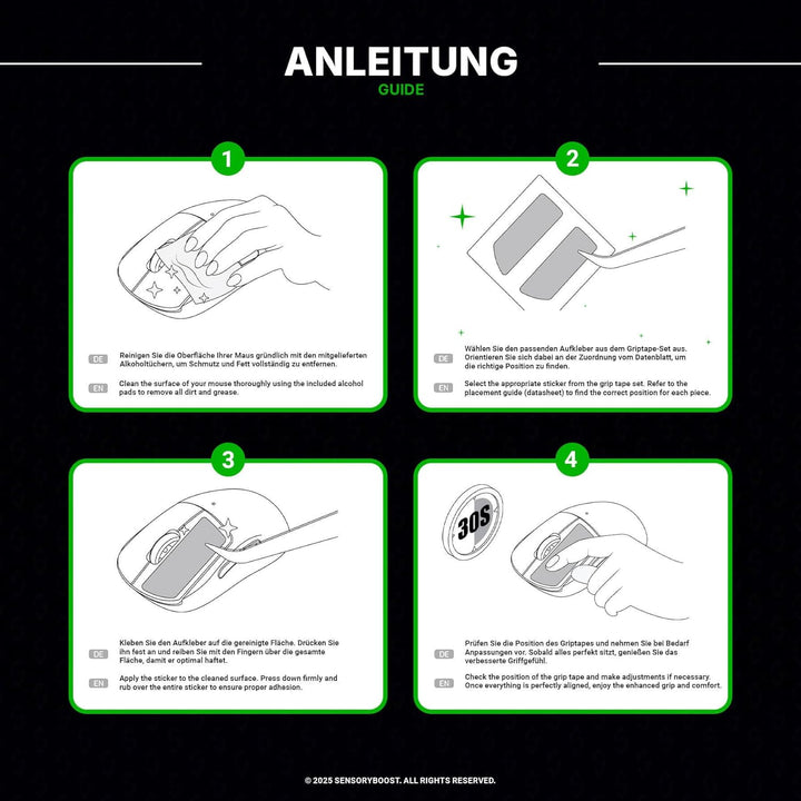 SensoryBoost Maus Grip Tape – kompatibel mit Logitech G305, G PRO, G203 (inkl. Zuschnitt-Pad) Schwei