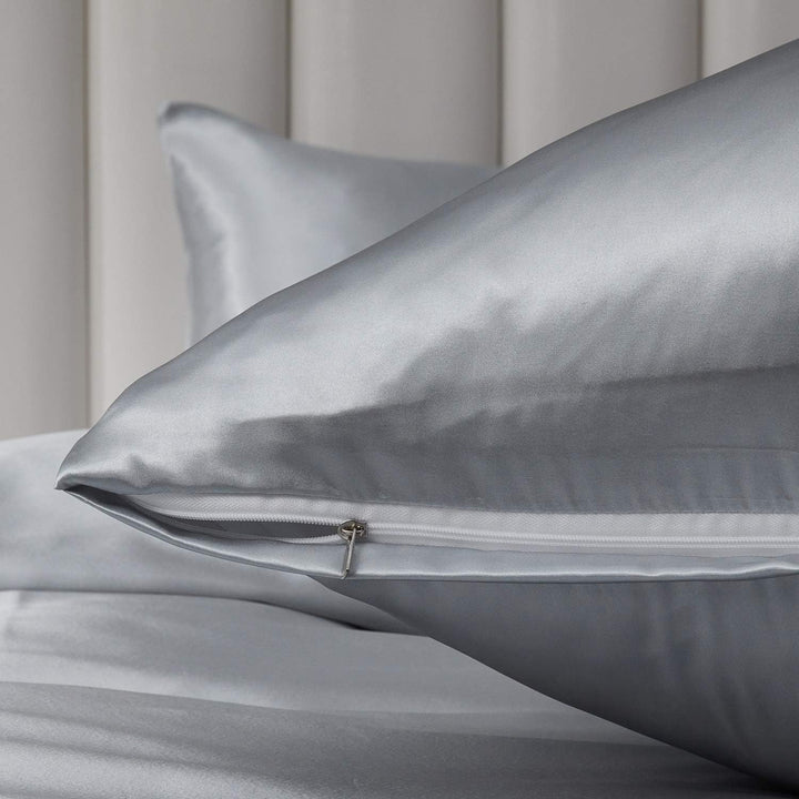 Boqingzhu Satin Bettwäsche 200x200cm Grau Uni Glatt Glänzend Glanzsatin Bettwäsche Set Bettbezug mit