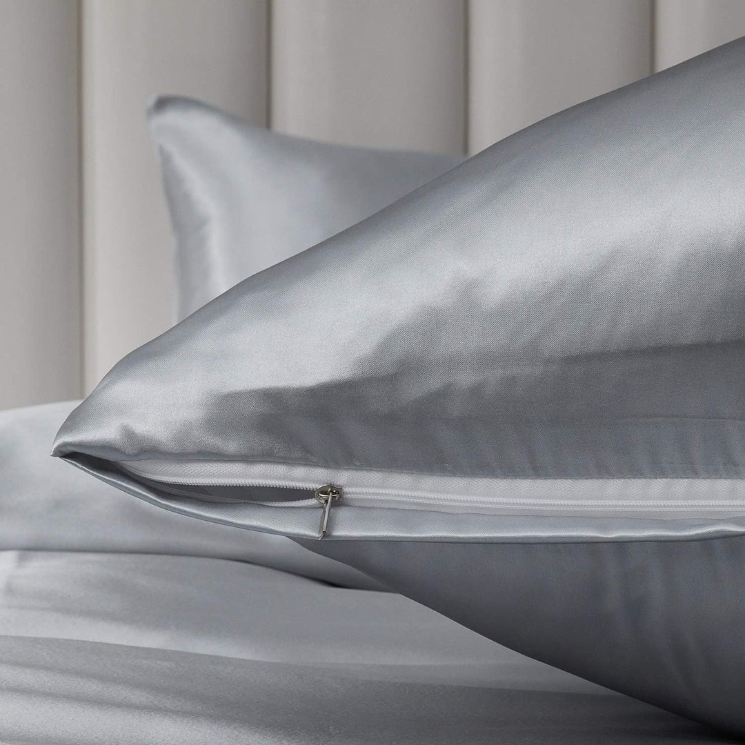 Boqingzhu Satin Bettwäsche 200x220cm Grau Uni Glatt Glänzend Glanzsatin Bettwäsche Set Bettbezug mit