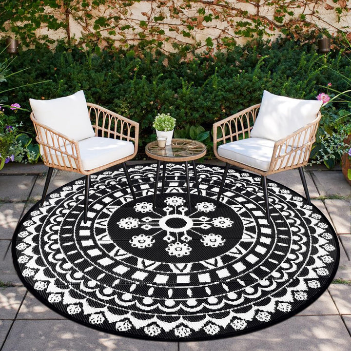 Capslpad Rund Aussenterrasse Teppich ∅180cm Wende Picknickmatte Wasserdichter Kunststoff-Strohteppic