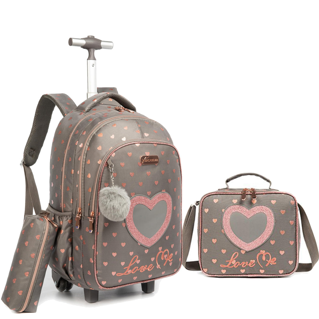 HTgroce Schulranzen mit Rollen für Mädchen, Kinderrucksack mit Rollen Trolley Schulrucksack für Mädc