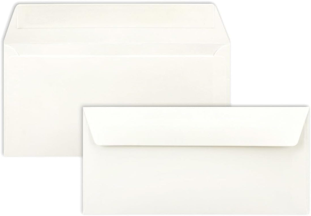 200 Brief-Umschläge DIN Lang - Naturweiss - 110 g/m² - 11 x 22 cm - sehr formstabil - Haftklebung -