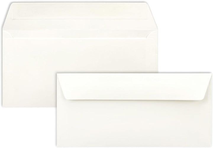 200 Brief-Umschläge DIN Lang - Naturweiss - 110 g/m² - 11 x 22 cm - sehr formstabil - Haftklebung -