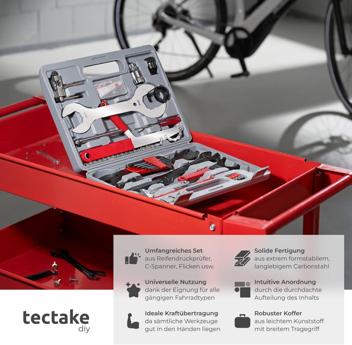 tectake 403284 50tlg Fahrrad Werkzeugkoffer für Wartungs- und Optimierungsarbeiten, Werkzeug Set für