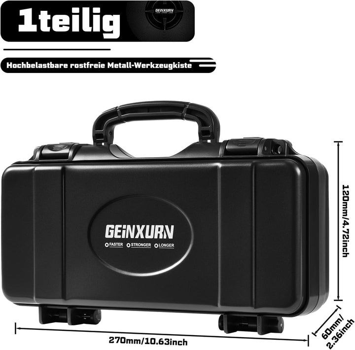 Schwarzer Werkzeugkasten, Tragbarer, Robuster Werkzeugkoffer aus Stahl mit Sicherheitsverschluss und