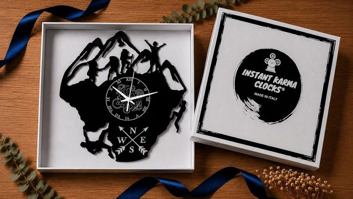 Instant Karma Clocks Vinyl Wanduhr Bergsteigen Berg Klettern, Wandern, Geschenkidee Handgemacht