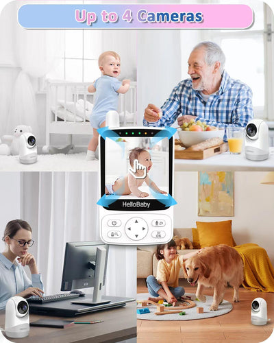 HelloBaby Babyphone mit Kamera,29 Stunden Akkulaufzeit Babyfon,355°/120° Baby Monitor mit Ferngesteu