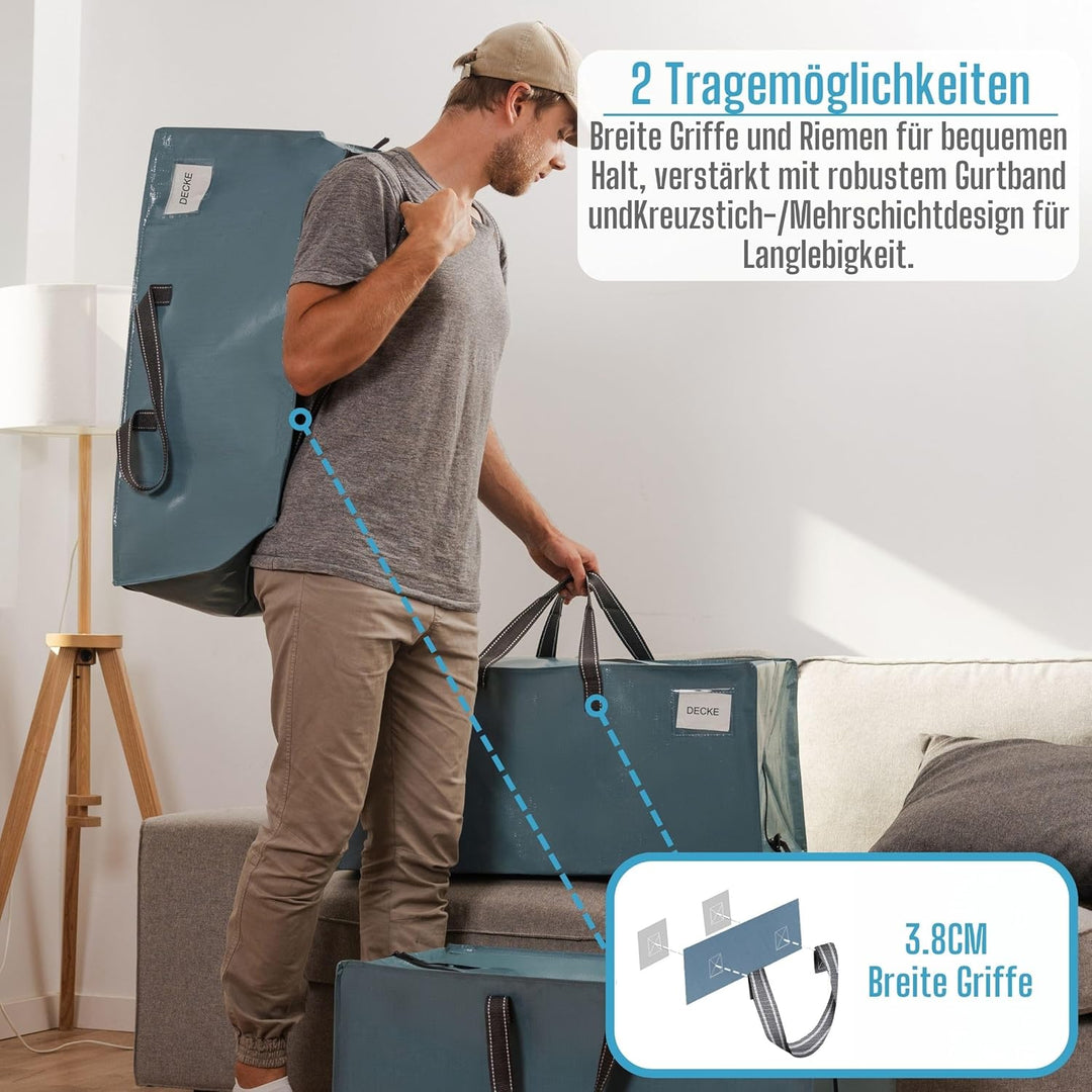 VENO 2-er Pack extra grosse Umzugstaschen mit Rucksackgurten, Umzugshelfer, starke Griffe und Reissv