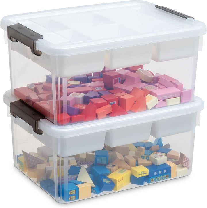 Citylife 2Pack Aufbewahrungsboxen mit Deckel, 16L aus Kunststoff mit abnehmbarem Tablett, Verstärkte