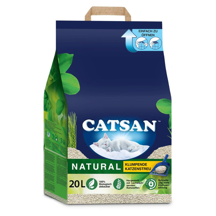 Catsan Natural Kompostierbare Klumpstreu für Katzen, 20 Liter (1 Beutel) – Katzenstreu 100 Prozent B