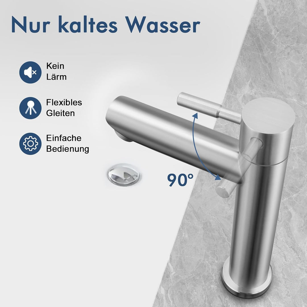 Kaltwasserhahn Gäste Wc, Wasserhahn Kaltwasser für Kleine Waschbecken, Edelstahl Kaltwasserhahn mit