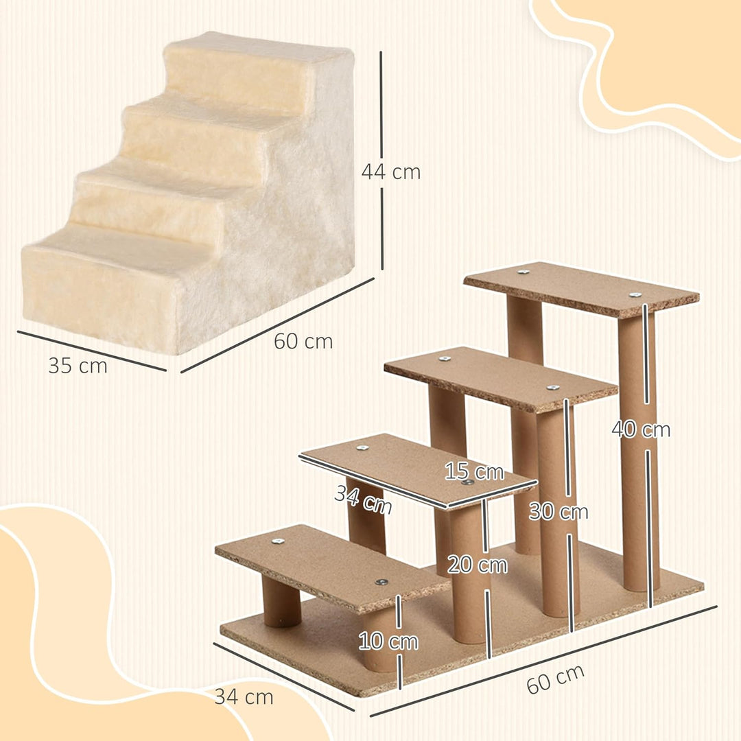 PawHut Hundetreppe 4-stufig, 35 cm Katzentreppe für Bett und Sofa, Haustiertreppe für Hunde und Katz