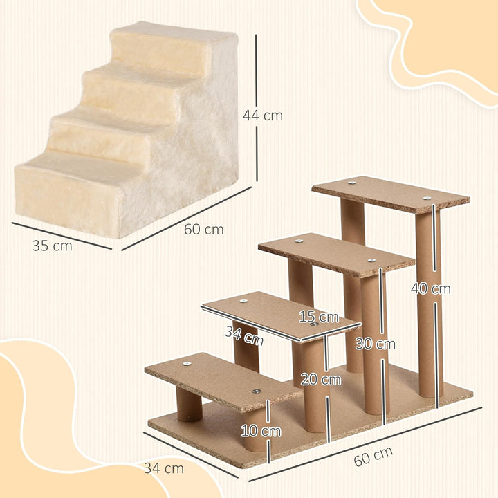 PawHut Hundetreppe 4-stufig, 35 cm Katzentreppe für Bett und Sofa, Haustiertreppe für Hunde und Katz