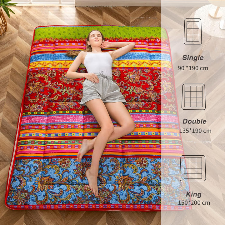 MAXYOYO Böhmische Retro-Bodenmatratze, Vintage-Blumenmuster, japanische Futon-Matratze, aufrollbar,