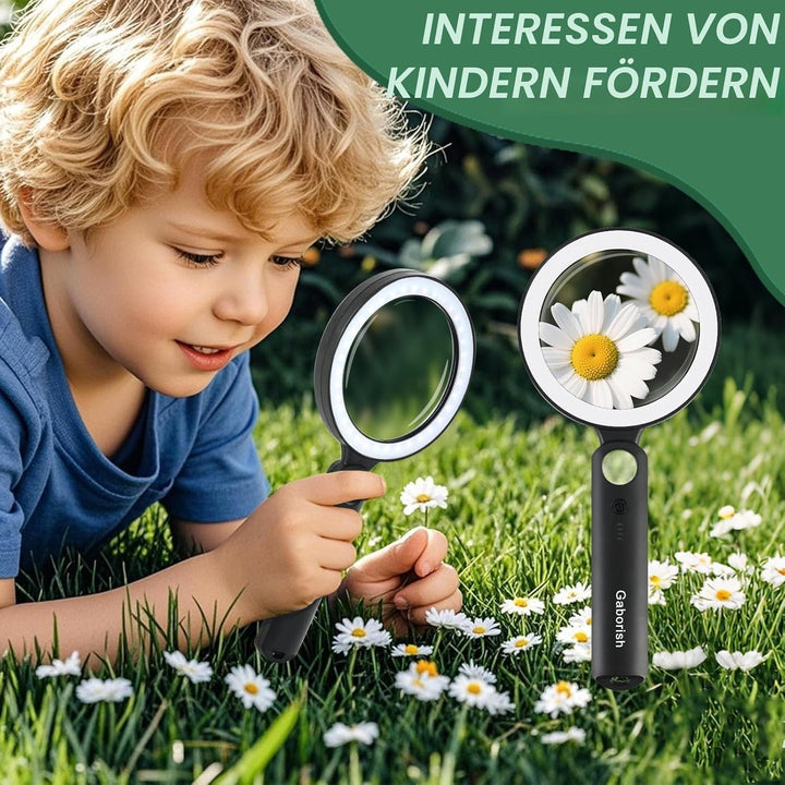Grosse Lupe mit Licht USB Aufladbar, 10X 30X Leselupe mit Licht für Senioren Gross, 36 LED & 5 Licht