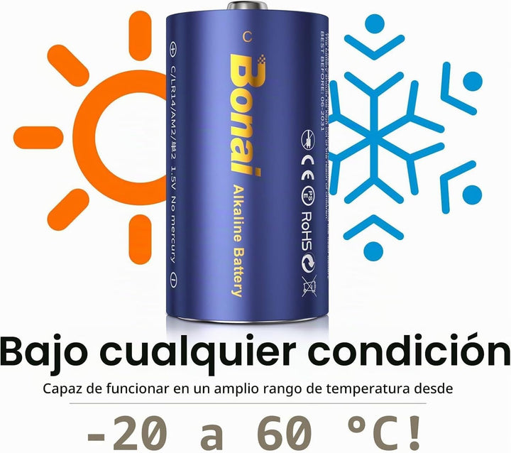 BONAI Longlife C Baby Batterien Alkaline 1,5V (14er-Pack) 7000mAh Hohe Kapazität Babyzellen Typ C-Al