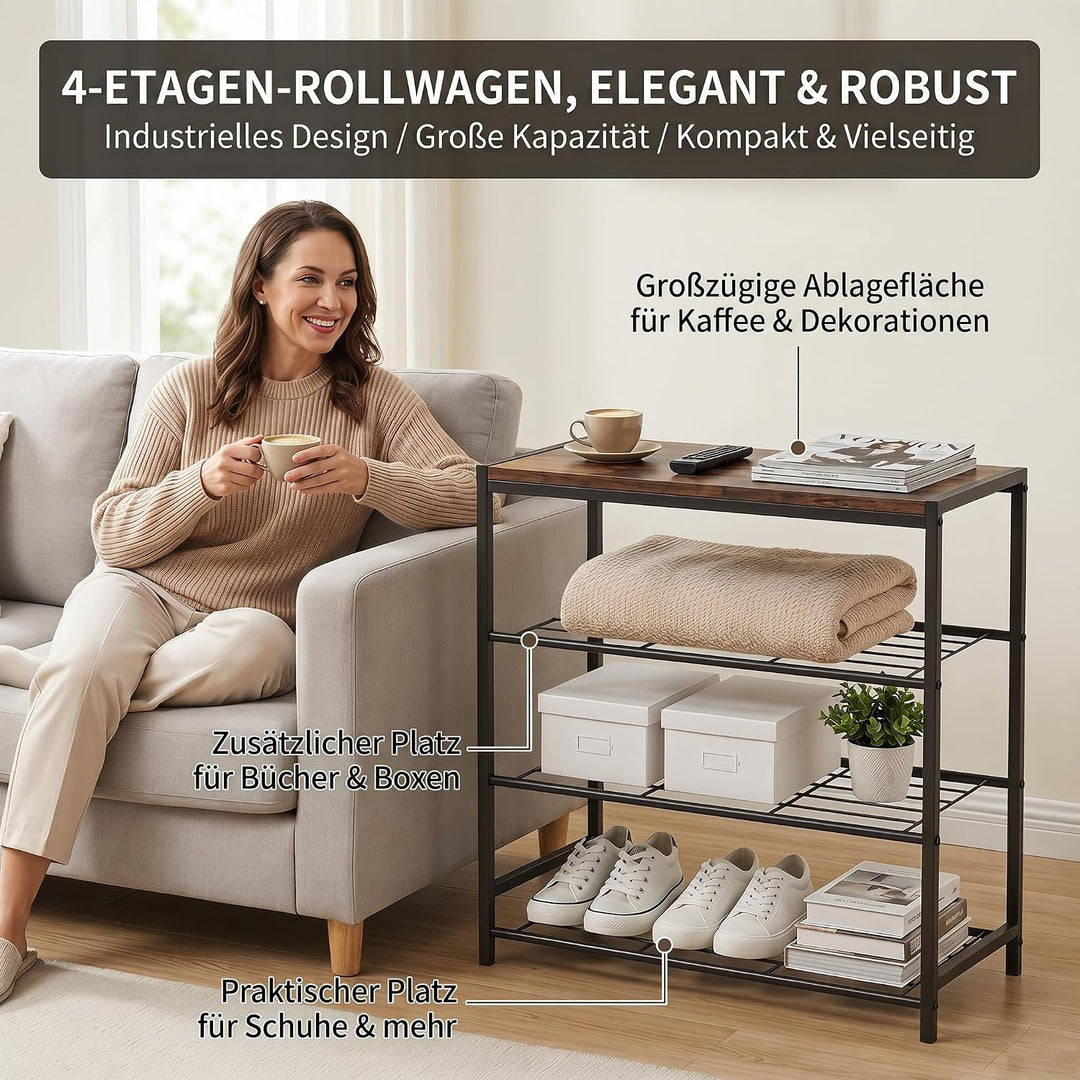 Schuhregal Schmal mit 4 Ebenen und Ablagefläche - Platzsparendes Metall Schuhregal für Flur &amp; Eingan