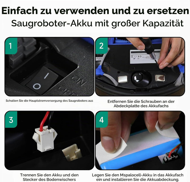 Mspalocell 4000mAh 14,4V Ersatzakku Kompatibel mit Venga RVC 3000,LEFANT T700/M210P/M1,Tesvor X500/S