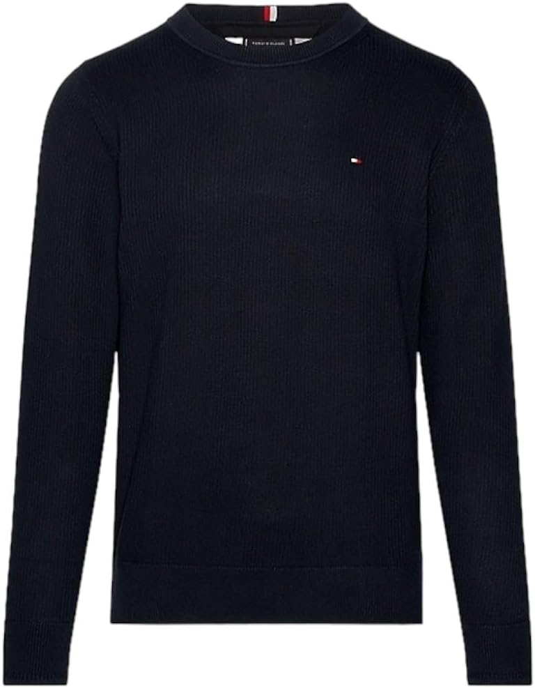 Tommy Hilfiger Herren Pullover Chain Ridge Structure C Neck Baumwolle S Blau (Desert Sky), S Blau (D