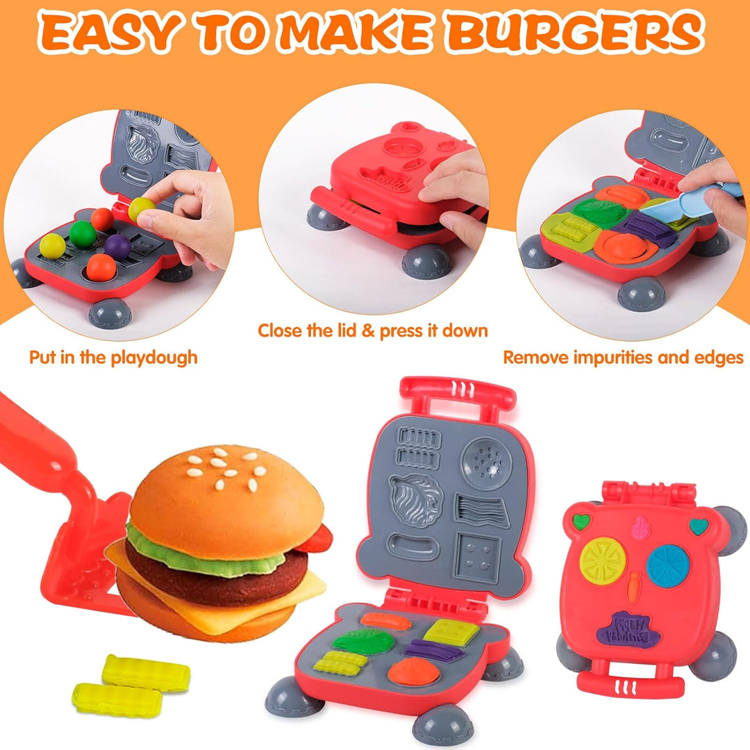 Knetwerkzeug, 48 Stück Knete Zubehör Kitchen Creations Burger Pasta Küchenspielset, Kinder Plastilin