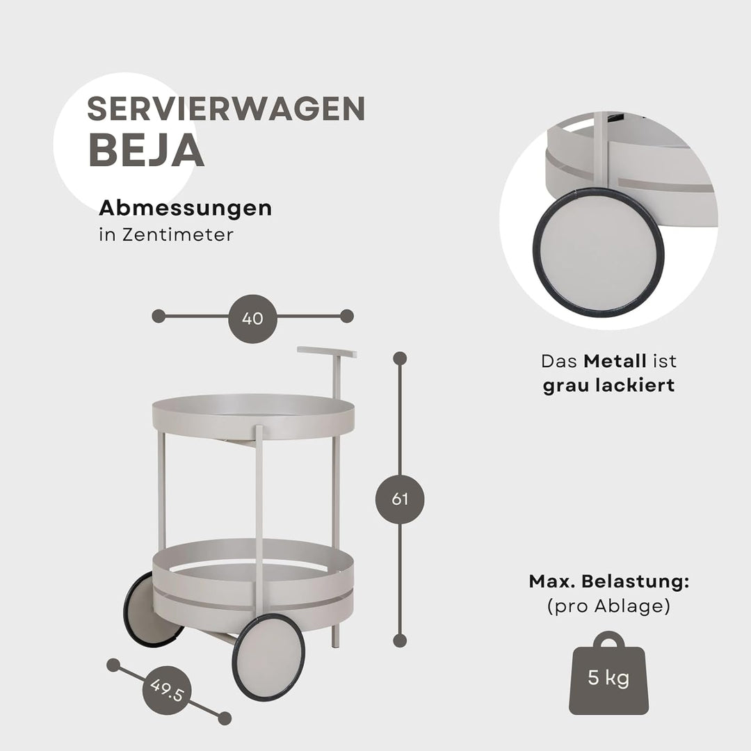 Dezain® Home - Servierwagen mit Rollen Beja – ideal als Barwagen & Küchenwagen – für Küche, Wohn- &