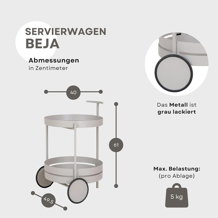 Dezain® Home - Servierwagen mit Rollen Beja – ideal als Barwagen & Küchenwagen – für Küche, Wohn- &