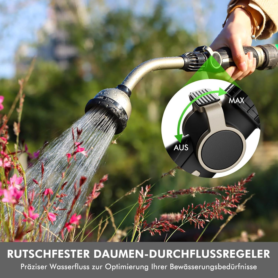 RESTMO 42cm Garten Giessstab Metall, Robuste Gartenbrause mit 10 Sprühmustern | Daumenflusskontrolle