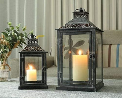 JHY DESIGN Deko Metall Hängend Laternen, Windlicht Set mit 2 Kerzen Laterne Kerzenständer Gartenlate
