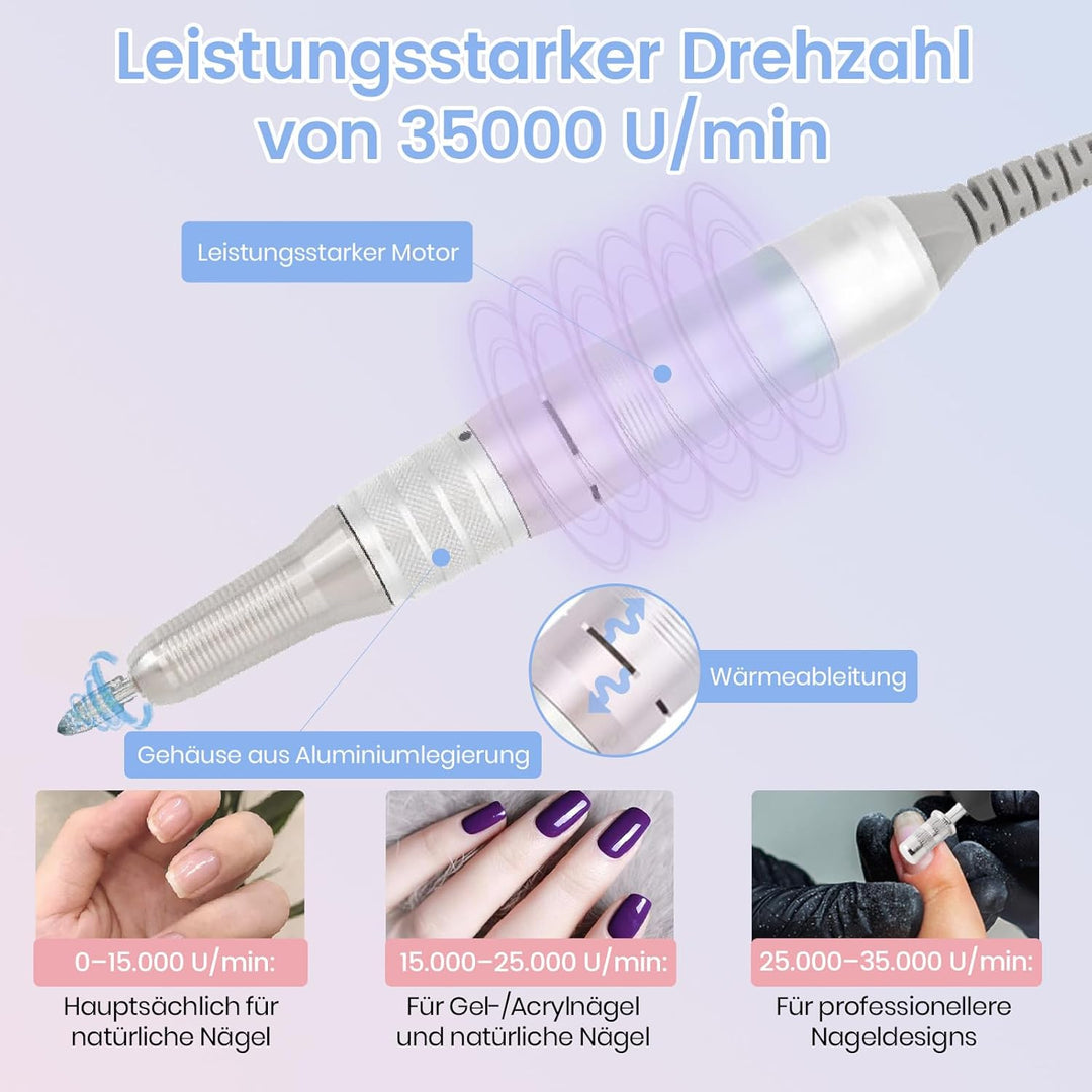 Delanie Elektrische Nagelfräser 35000 U/min, Wiederaufladbare Fräser für gelnägel Nagellack, Manikür
