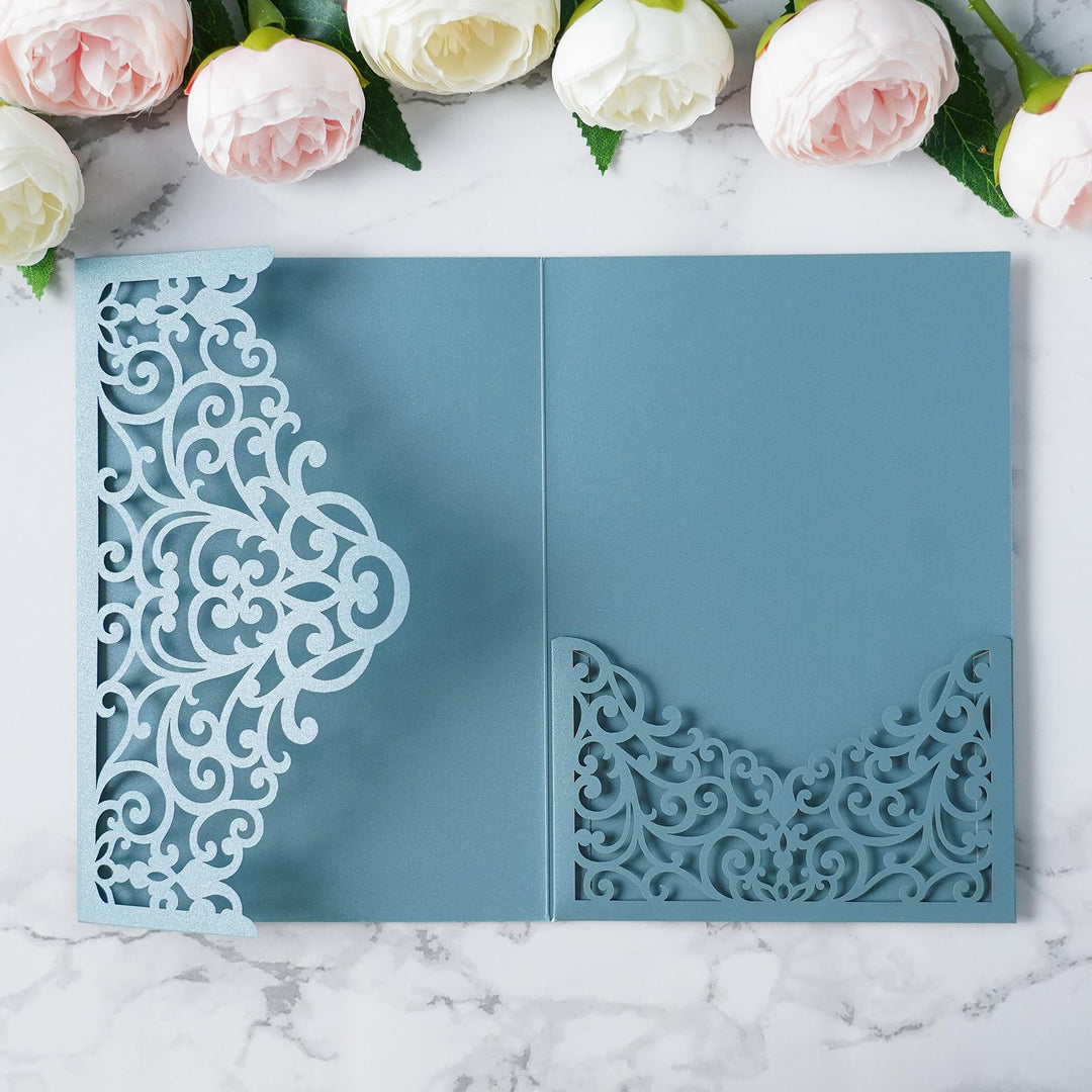 ponatia 20 x lasergeschnittene Hochzeitseinladungstaschen, dreifach gefaltet, 12,7 x 17,8 cm, laserg