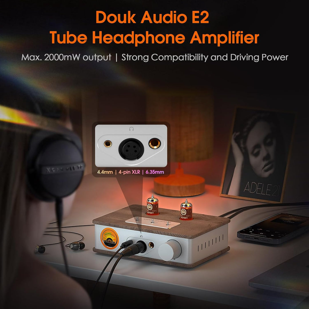 Douk E2 Röhren Kopfhörerverstärker mit XLR/4.4mm/6.35mm/ RCA Ausgänge, HiFi-Stereo Vorverstärker mit