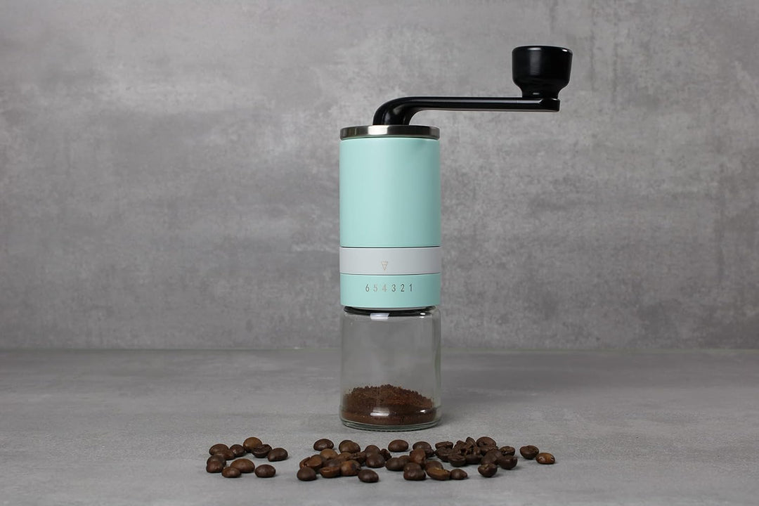manuelle Kaffeemühle | Hand Kaffeemühle mit Keramikmahlwerk, 6 Stufen (Türkis), Türkis