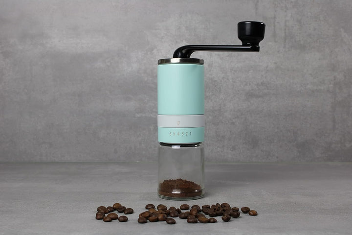 manuelle Kaffeemühle | Hand Kaffeemühle mit Keramikmahlwerk, 6 Stufen (Türkis), Türkis