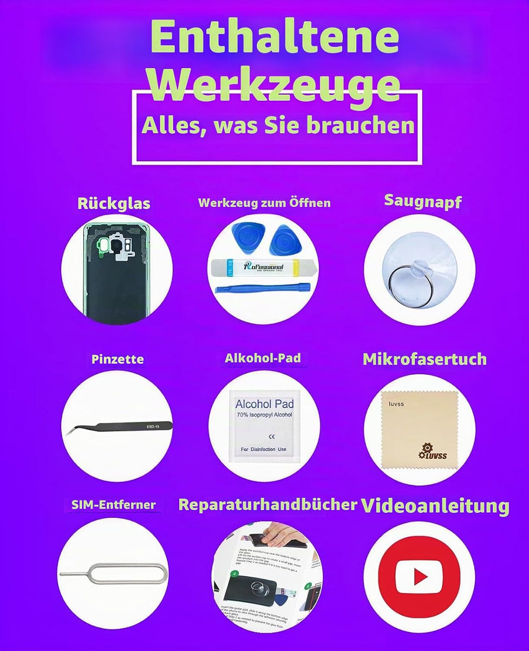 LUVSS Akkudeckel Kompatibel für Samsung Galaxy S22 5G 6.1 inches Rückseite Glas Deckel Original Back