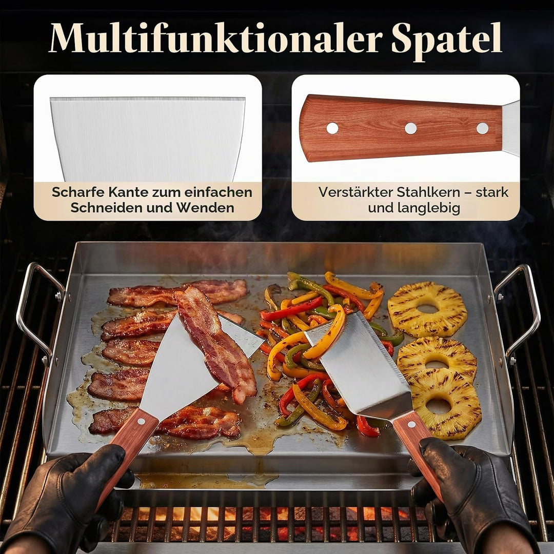 Plancha Grillplatte Edelstahl 47x32cm mit Fettrinne inkl.2 Spatel 40 x 30 x 0.2 cm, 40 x 30 x 0.2 cm