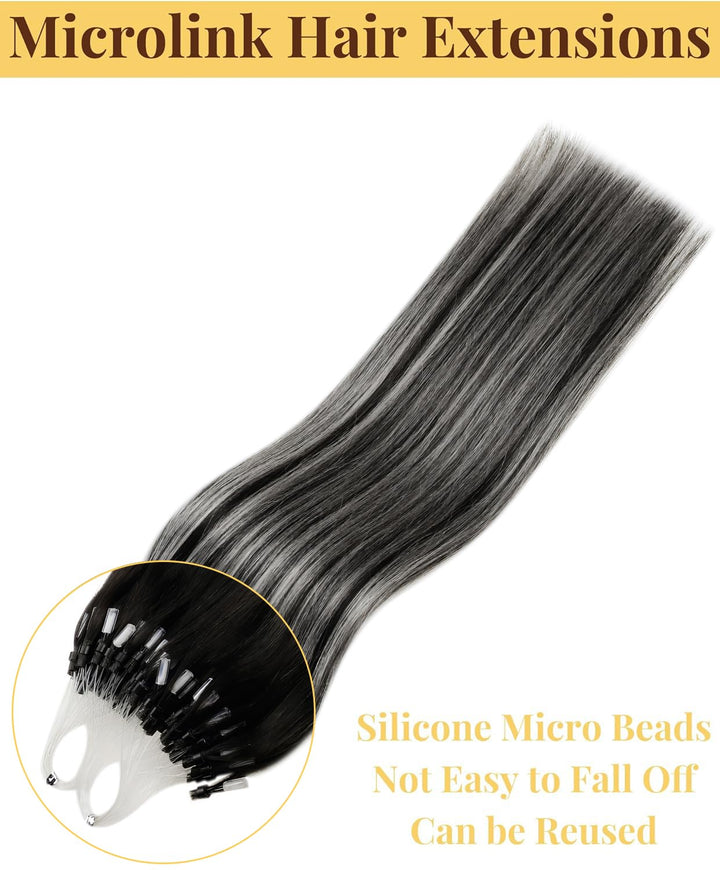 Hetto Balayage Micro Ring Extensions Echthaar Remy Micro Loop Echthaar Extensions Schwarz Mit Silver