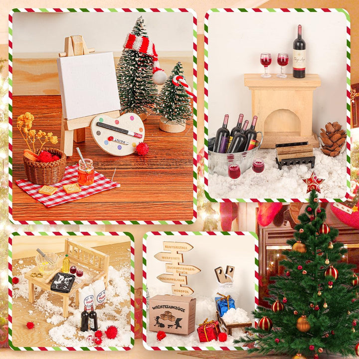 75Pcs Wichtel Zubehör mit Briefe Weihnachten Wichteltür Komplettset, Elfentür Beleuchtet Miniatur Wi