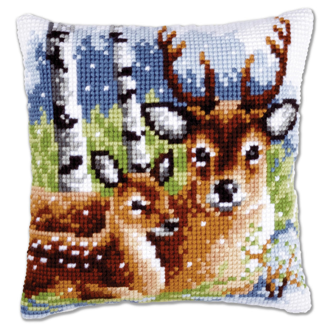Vervaco Rehe Kreuzstichkissen/Stickkissen inklusive Material, Baumwolle, Mehrfarbig, 40 x 40 x 0.3 c