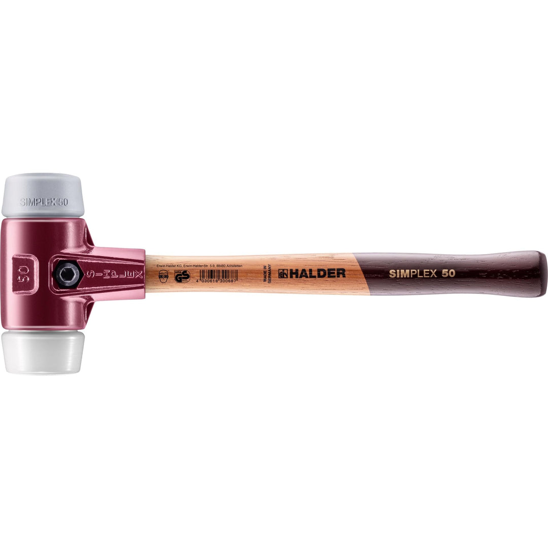 SIMPLEX-Schonhammer, TPE-mid/Superplastik; mit Tempergussgehäuse und hochwertigem Holzstiel | D=50 m