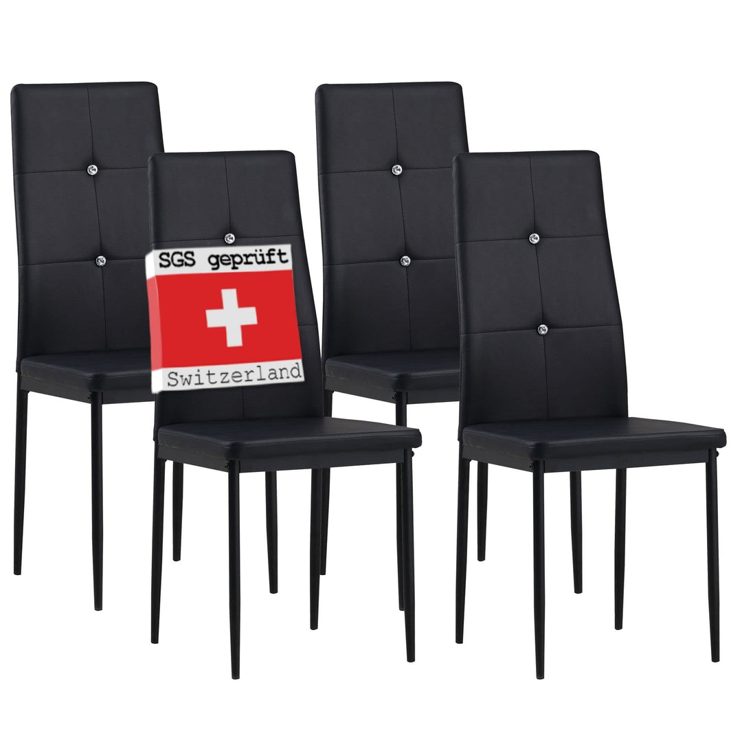 Albatros Esszimmerstühle 4er Set Diamond, Schwarz - Edler Diamant-Look, Kunstleder-Bezug, bequemer P