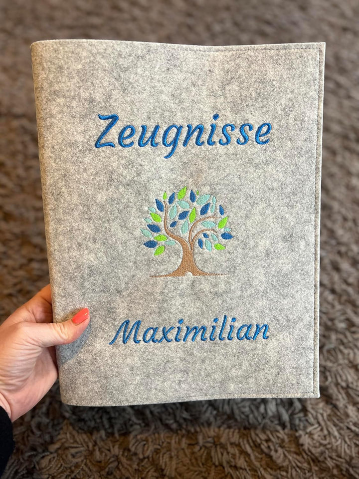 Generisch Personalisierte Zeugnismappe A4 aus Filz | Baum des Lebens hochwertig Bestickt | Schulkind