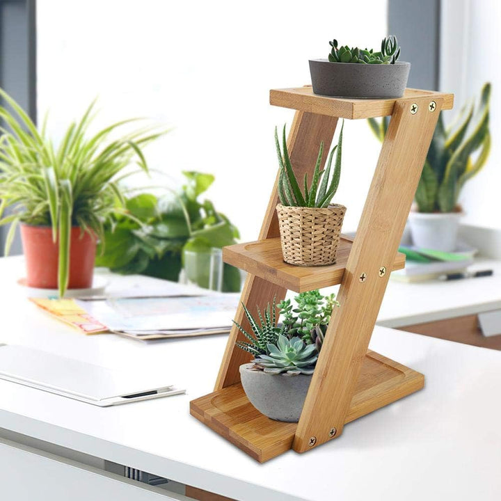 Dioche Mini 3 Ebenen Pflanzenständer Vasenregal Tischvase Halter für Pflanzen aus Bambus Display für