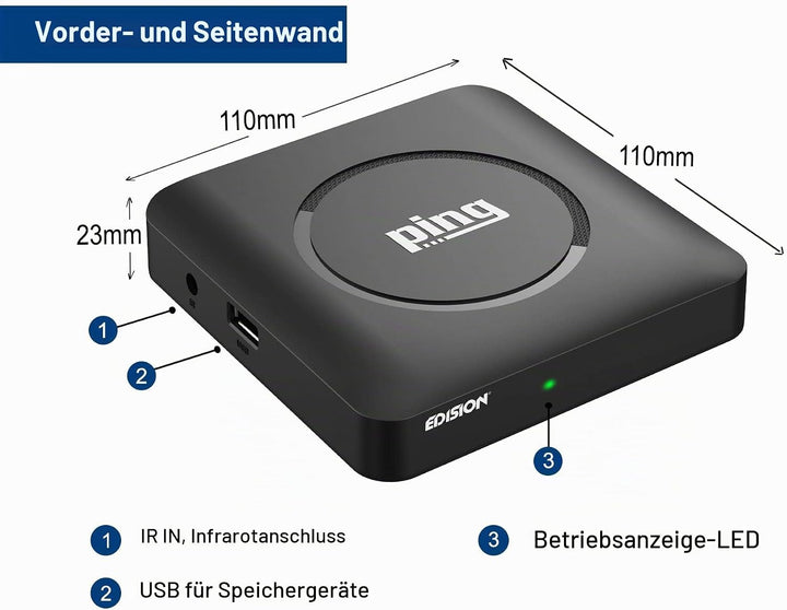 EDISION PING - OTT LINUX RECEIVER H265/HEVC schwarz, Stalker, Xtream, WebTV, Media Player, Wi-Fi on