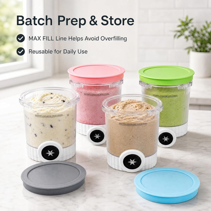 4 Stück Eiscreme Behälter Set für Ninja Creami, Ersatz Pint Container mit Deckel für NC700 NC701 Mod