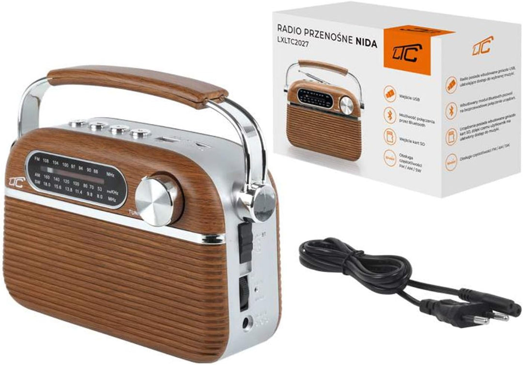 LTC Retro Nida Tragbares Retro-Radio mit Bluetooth/AM/FM / MP3 / USB/SD 1200mAh Akku Teleskopantenne