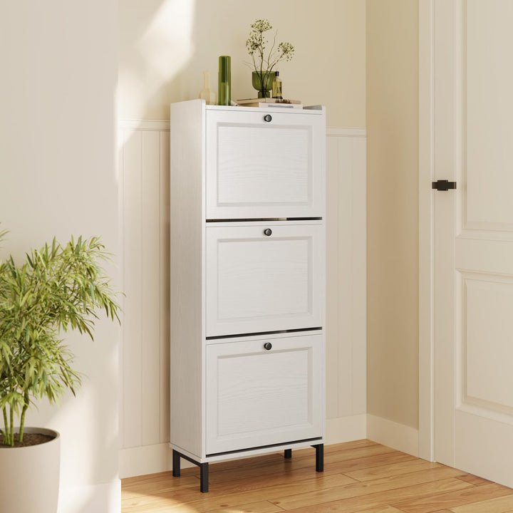 Bealife Schuhregal mit 3 Klapptüren, doppelte Tiefe, schmaler Organizer für den Eingang, 50 x 118 x