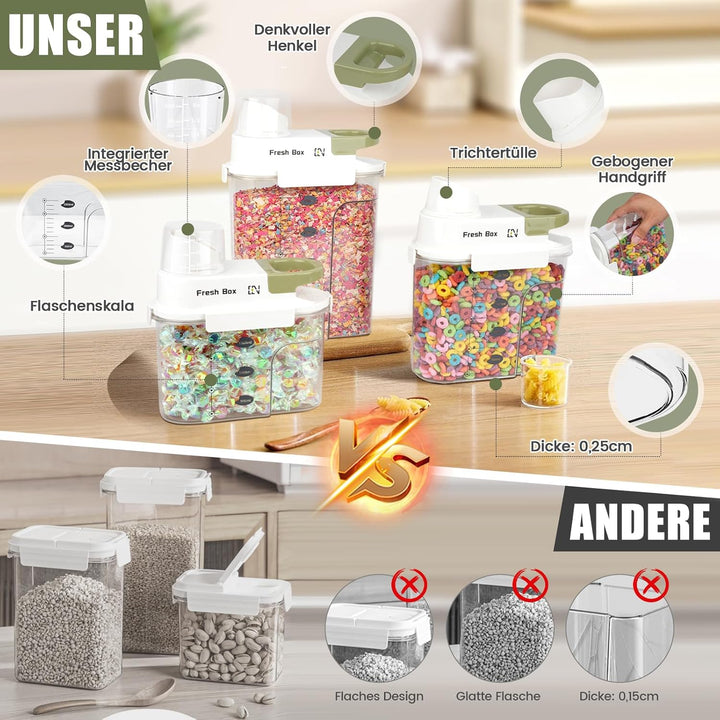 HQEUZ Vorratsdose 2.5L Luftdicht Müslidose, Schüttdose Aufbewahrungsbox mit Messbecher für Lebensmit