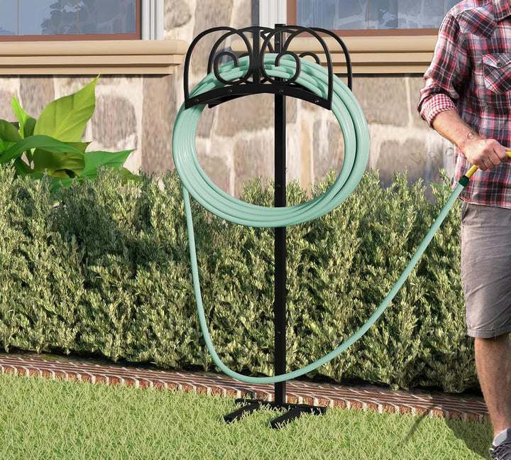 Verbesserter Gartenschlauchhalter mit 4 Spikes – Robuste Wasserschlauchtrommel aus Metall, Schlauch-