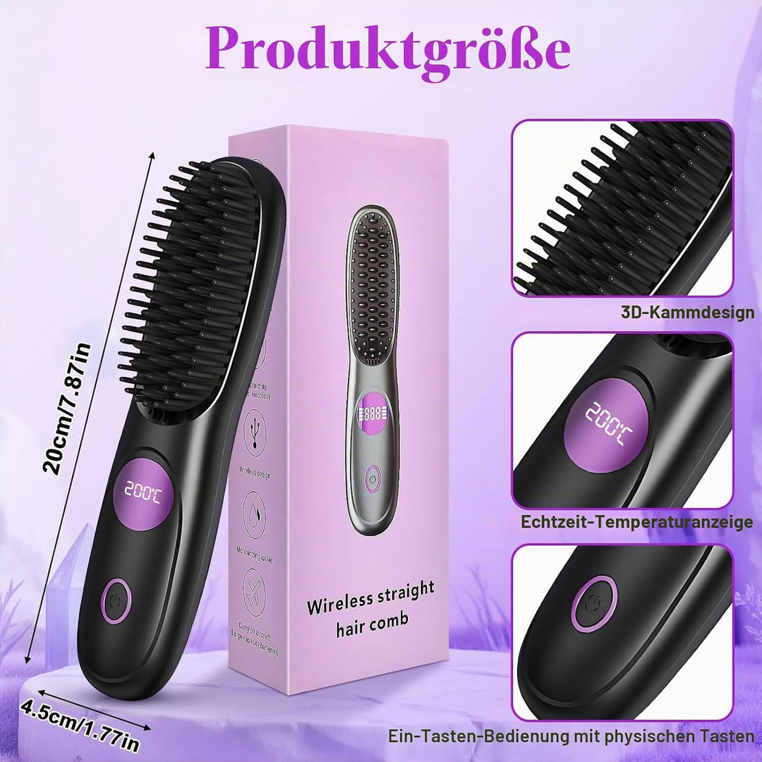 Tragbarer Stylingbürste, Stylingbürste für Kurze Haare, Glättbürste Kabellos mit 3 Temperaturen Vers
